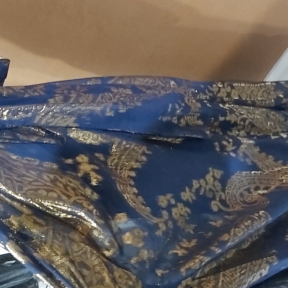 LESLIE FAY Women's Blue With Gold Metallic Maxi Dress Size 10 - Picture 8 of 9